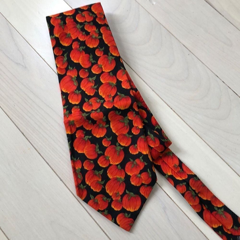 Beans McGee Mens Vintage Fall Thanksgiving Pumpkin Parch Neck Tie Black & Orange